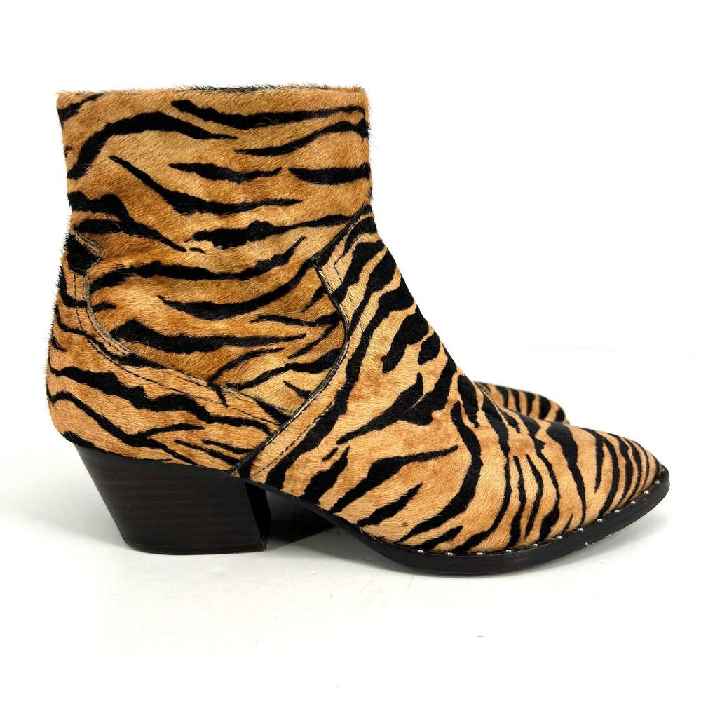 Aldo Womens Tiger Print Calf Hair Ankle Boots Western Pointed Toe Brown Size 9